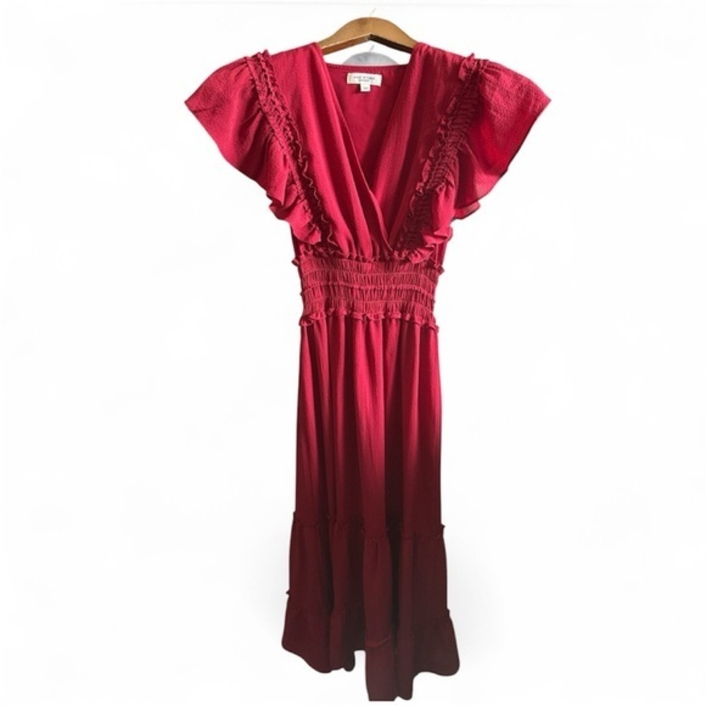 Max Studio Crimson Flutter Sleeve Bohemian Maxi Length Dress Women’s Size XS